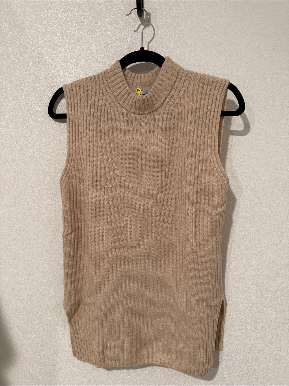 Vince Beige Ribbed Sleeveless Turtleneck Sweater Vest